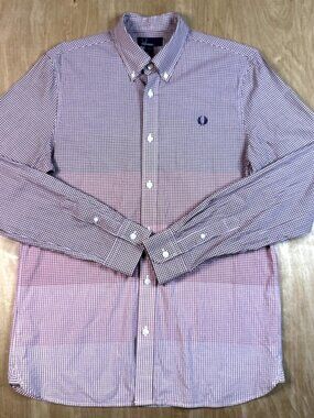 Fred Perry Men’s Multicolor Red Check Long Sleeve Button Down Shirt Size Large